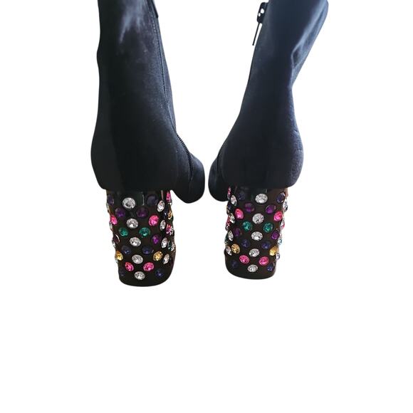 Betsey Johnson Vita 7.5 M Black Velvet High Heel Ankle Booties jewel block heels - Picture 4 of 6